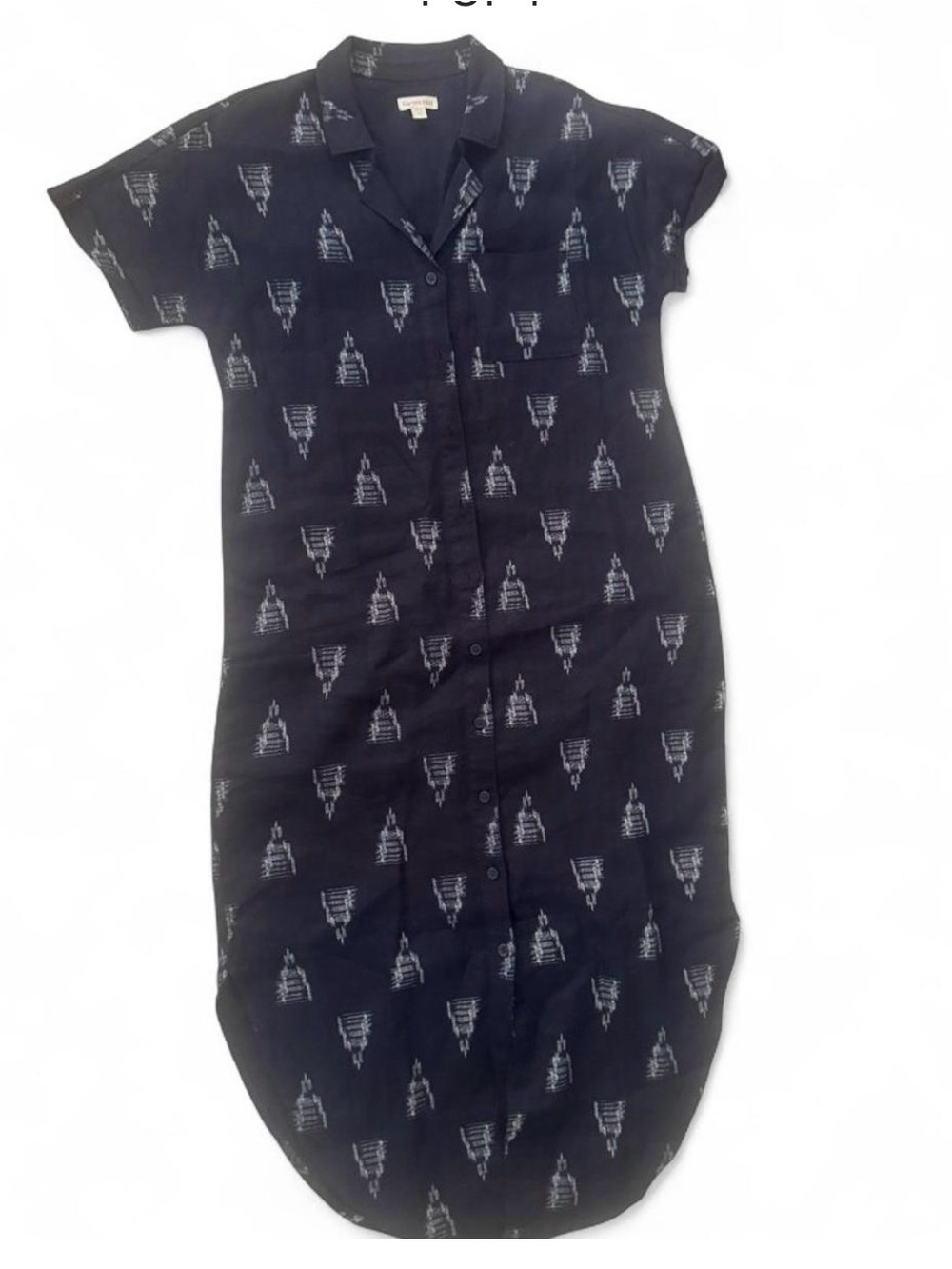 Garnet Hill Navy Button-Front Midi Shirt Dress with White Motif